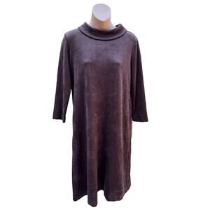 J McLaughlin Brown Faux Suede Cowel Neck 3/4 Sleeve Midi Dress SMALL